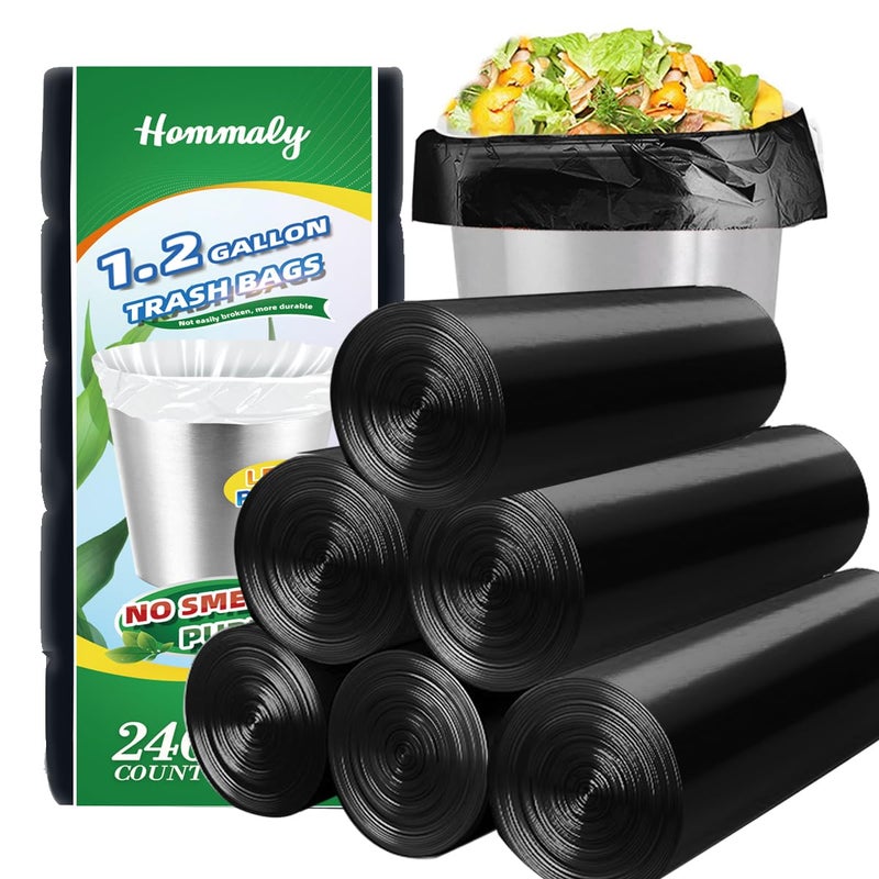 Hommaly 12 Gallon 240 pcs Small Black Trash Bags Strong Garbage Bags Bathroom Trash Can Bin Liners Unscented Mini Plastic Bags for Office Waste Basket Liner Fit 4556 Liters 0508112 Gal
